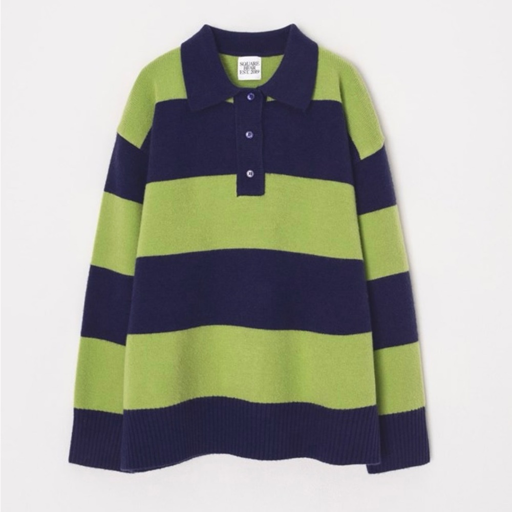 Navy and Lime Green Striped Sweater - Picture 6 of 8